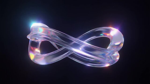 3D Glass Infinity Loop with Iridescent Rainbow Glow