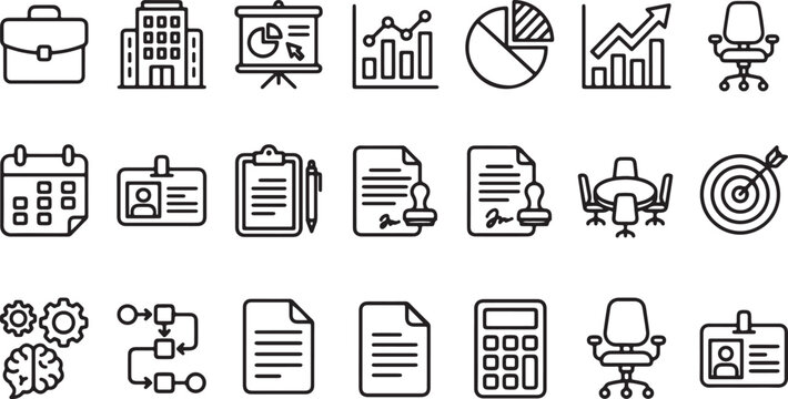 Technology Hardware Outline Icons Set with Keyboard, Computer Chip, Cloud Server, SSD and Bluetooth