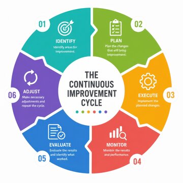 Six Stage Circular Infographic Template for Strategic Business Management Process Improvement and Quality Control Planning Workflow