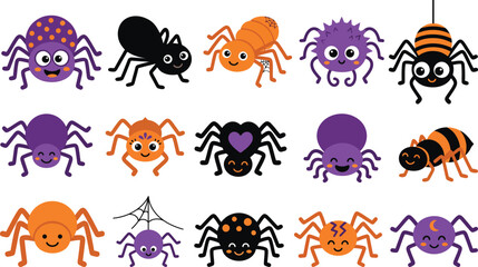 Obraz premium Happy Holloween Set of cute colorful cartoon spiders for halloween celebration collection Vector