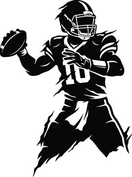 Dynamic Quarterback Throwing American Football Silhouette Stencil