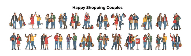 Obraz premium Black Friday Happy Shopping Couples – Retail Sale Illustration Collection