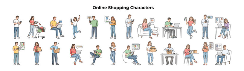 Fototapeta premium Black Friday Online Shopping Characters – E Commerce Sale Illustration Set