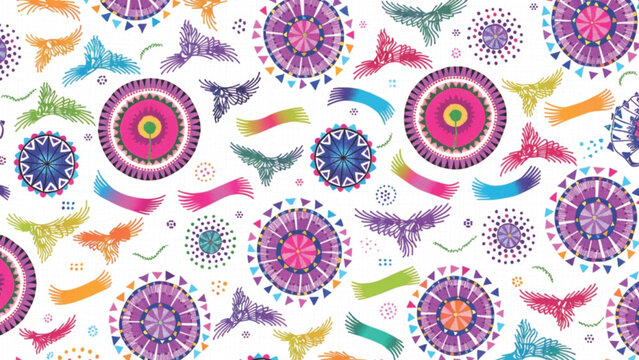 Colorful ethnic Thai textile seamless pattern vector background 