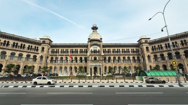 KTM Berhad Heritage Building Facade with Traffic in foreground