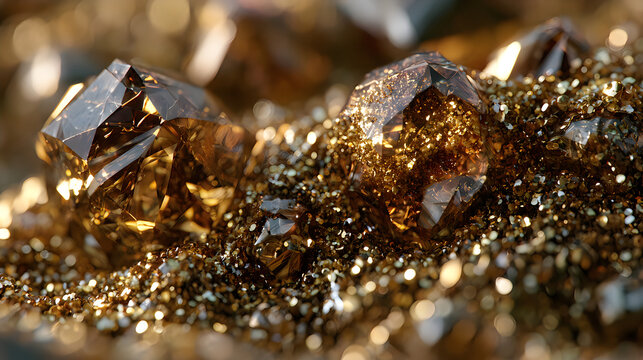 Macro shot of brown gemstone crystal mineral formation with precious stone brown gem texture