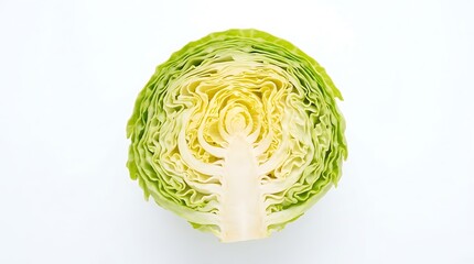 Obraz premium Fresh green cabbage cut in half. Organic vegetable cross section isolated on white background.