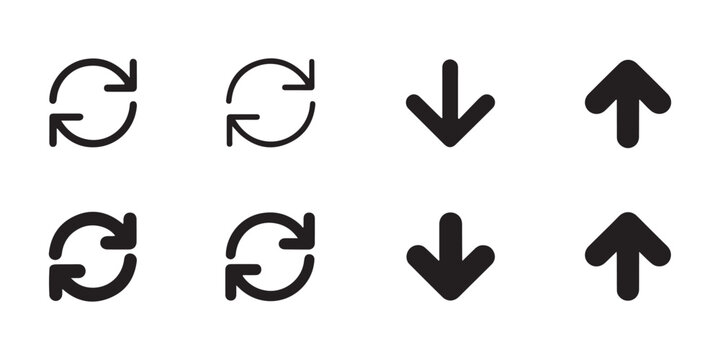 Refresh reload arrows down up cycle repeat undo redo icons arrows set vector graphic.