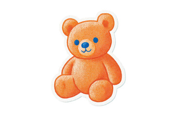 Fototapeta premium Orange stippled teddy bear toy illustration with simple blue eyes and nose features