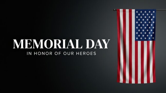 Memorial day banner with american flag on a dark background