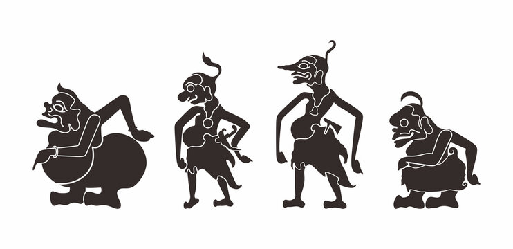 Iconic Indonesia shadow puppet character named Wayang Punakawan. They are Semar, Gareng, Petruk, and Bagong.