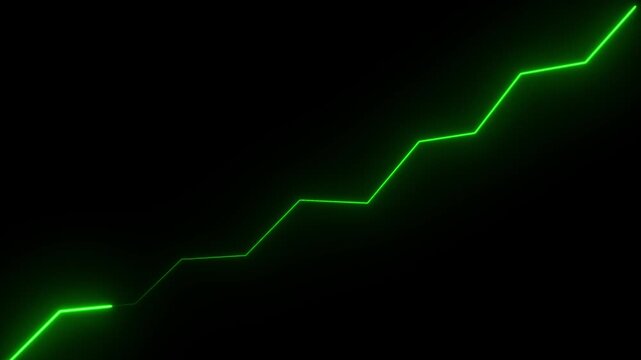 Successful growth trend green line graph going Up.Abstract neon line arrow down business graph icon animation.