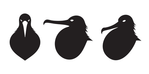 Black Silhouette Vector Set of Kiwi and Round Flightless Bird Head Icons © Wimas