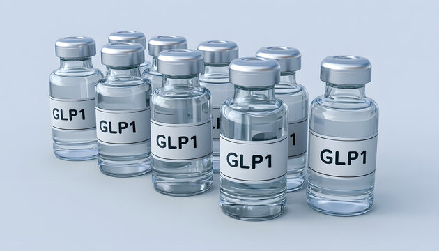 Row upon row are GLP-1 medication vials, essential pharmaceuticals for diabetes and weight loss. Also, medical supplies for health treatments, sourced from research.