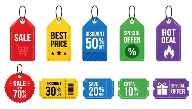 label price tag icon set vector discount coupon sale promotion symbol illustration modern designs. Illustration 