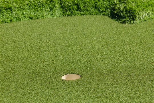 Golf course putting green with hole