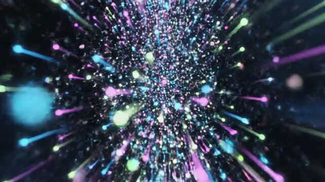 Vibrant colorful lights explode outward in a mesmerizing display of technology and science.