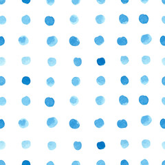 Abstract seamless pattern with blue dots. Watercolor print © Tatiana