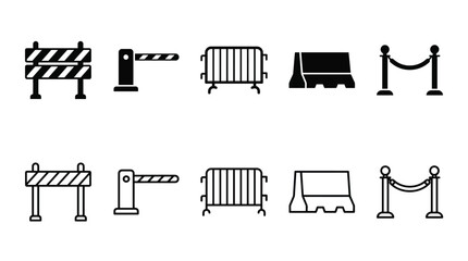 Obraz premium Barrier and Barricade Vector Icons Set – Minimalist Construction and Safety Illustrations
