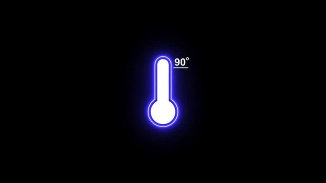 Neon thermometer animation showing temperature 90 degrees celsius heat