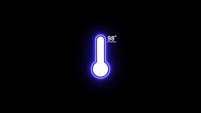 Neon thermometer animation showing 98 degrees temperature gauge digital hud glowing
