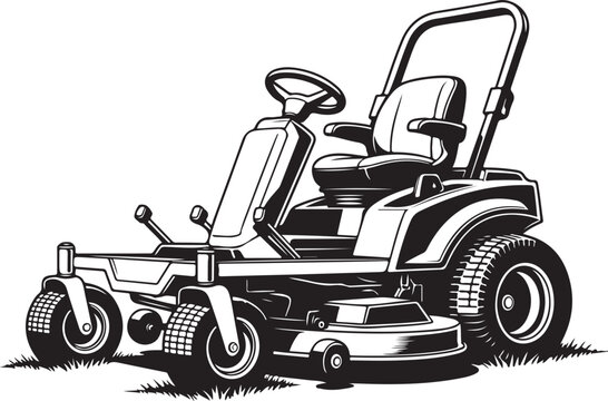 Riding Lawn Mower Tractor Monochrome Vector Illustration For Landscaping