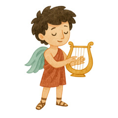 Fototapeta premium PNG Cartoon cherub playing lyre