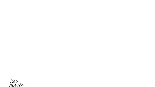 Diagonal pixel noise teardown wipe transition animation loop dissolving black background to reveal white