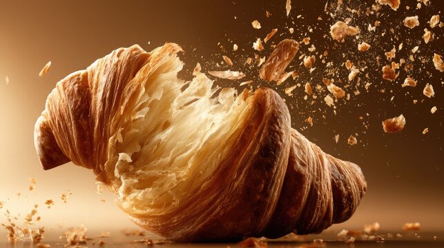 Fresh croissant breaking apart