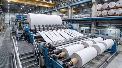 Large industrial paper roll machine in a factory