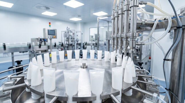 Bottling machine in an industrial factory setting