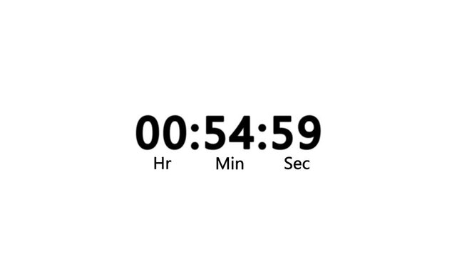 60 minute or 1 hour countdown timer animation on white background.