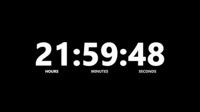 One day countdown timer animation in one minute, twenty four hours timer animation in sixty seconds with transparent background, Countdown in 4k.