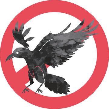 カラスの進入・ゴミ荒らし禁止マークのイラスト。手書き風の害鳥対策や注意喚起サイン。