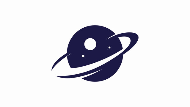 Stylized dark blue planet with rings icon.