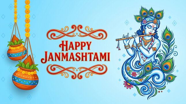 illustration of dahi handi celebration in Happy Janmashtami festival background of India