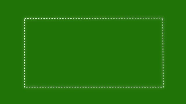 Dotted line rectangle frame animation on green background. Left-to-right dotted path border frame animation, isolated clean design. 4k