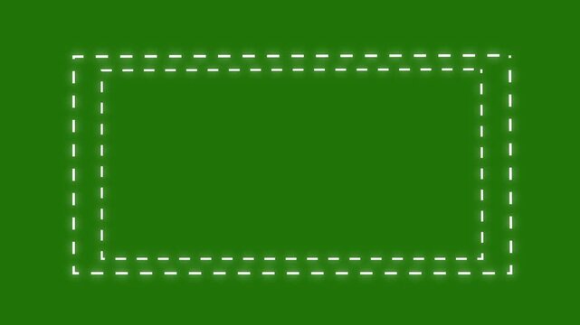 Dotted line rectangle frame animation on white background. Animation of a dotted line path from left to right point. border frame dotted line animation.
