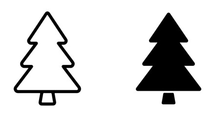 Obraz premium Simple Christmas Tree Icons, Outline and Solid Fill Vector Graphics, Festive Holiday Symbols