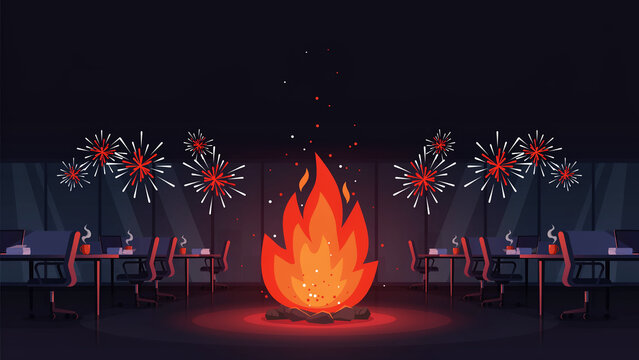Festive Bonfire Night office celebration vector poster with cinematic lighting