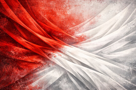 Grunge Red and White Abstract Artistic Background with Dynamic Fabric Texture