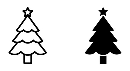 Fototapeta premium Christmas Tree Icons, Festive Holiday Symbols, Winter Celebration Vector Graphics, Black and White Design Elements