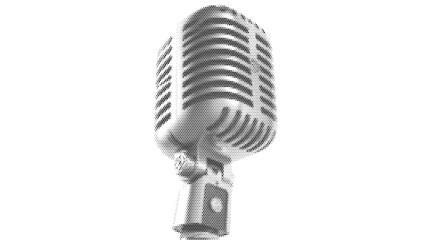 Fototapeta premium audio halftone studio microphone mic radio retro music voice broadcast illustration clipart isolated dotted stipple background drawing classic