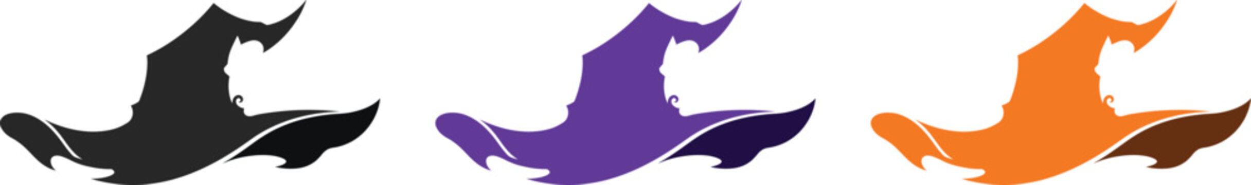 Halloween Torn Witch Hat Silhouette Icon Set Spooky Ragged Wizard Cap