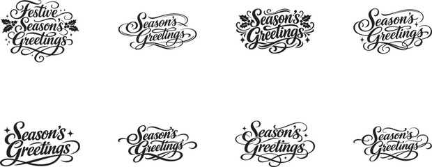 Season's Greetings text with elegant flourishes, festive calligraphy vector, editable EPS design artwork. © mstsalha