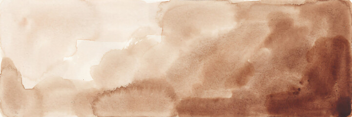 Fototapeta premium Abstract watercolor texture in shades of light and dark brown, soft wash background, with organic shapes, and fluid paint, strokes on paper