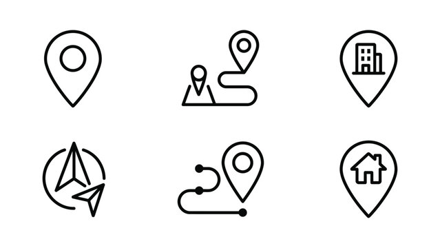 Location Icons Set Black Line Art Style On White Background For Navigation And Mapping