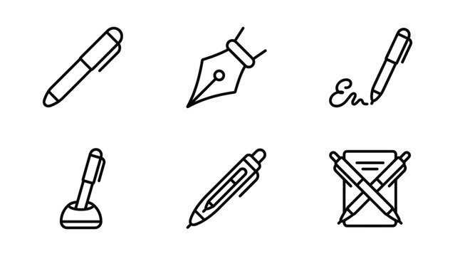 Pen And Quill Line Icons Set On A White Background Illustrating Writing Instruments fountain