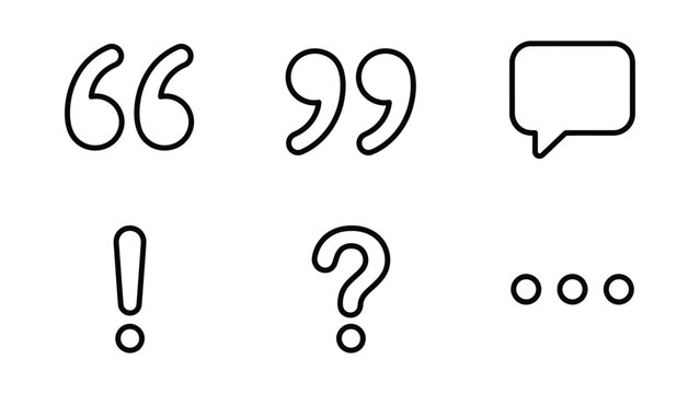 Quotation mark Speech bubble Exclamation point Question mark And Ellipsis Icons On A White Background