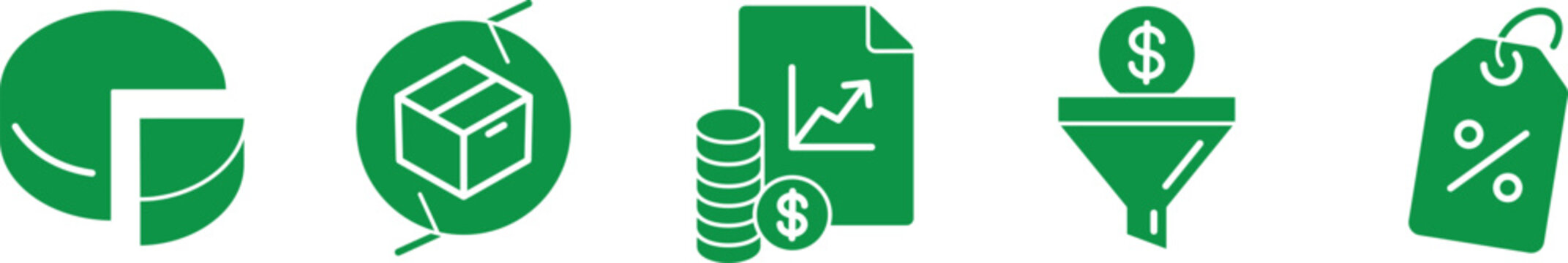 Green icons illustrating business growth process